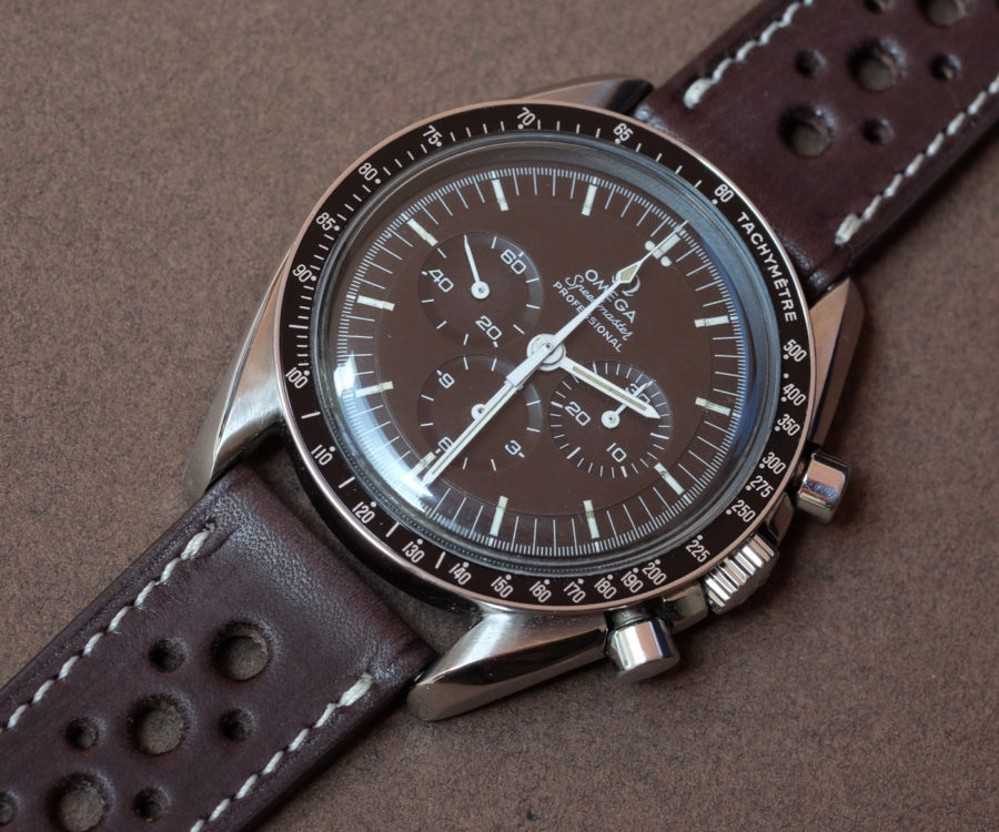 Omega speedmaster moonwatch submariner on a smooth Rally Barenia chocolate brown LUGS watch strap